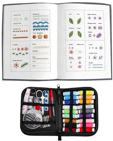 SERYUUT Stickerei Set mit Stickrahmen, Stickbuch Sticken lernen Stickerei Set Komplettes Stickbuch mit 40 Motiven, 20 Farben & 86-teiligem Nähset - DIY Handarbeit Geschenk für Anfänger