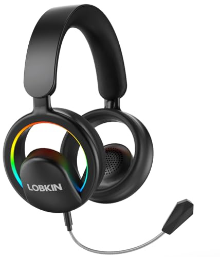 LOBKIN Bluetooth Headset mit Mikrofon, Kabellos Headset Bluetooth 6.0 mit Abnehmbarem Mikrofon,Open On Over Ear Wireless Kopfhörer mit Kabel und Einstellbarer RGB-Beleuchtung,für Büro, Treffen,Gaming
