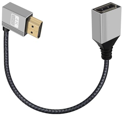 YINGAYOU Short HDMI Extension Cable 4K@60Hz 18Gbps 90 Degree HDMI Male Female Adapter Cable Aluminum Shell Gold Plug Support 3D, ARC, Ethernet for Laptop, Monitor, Fire TV, PC (Right, 0.2 m/0.65 ft)