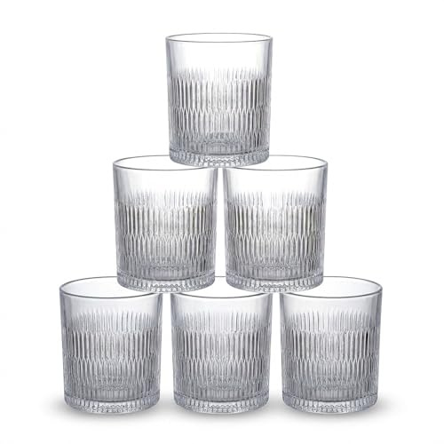 INDE SANTA CLARA | Set 6 Vasos de Cristal Agua 35cl Aberdeen Tallado Transparente, Vasos Bajos de Vidrio Claro, Vasos Agua Aptos Lavavajillas y Microondas