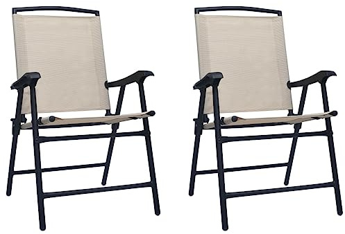 HFXHIJXQ 2er Set Klappbare Gartenstühle Creme 62x59x93 cm aus Textilene und Stahl Gartensessel Outdoor wetterfest und platzsparend für Balkon Terrasse Camping