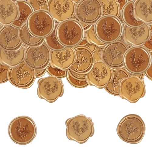 Wachssiegel Selbstklebend, 75 Stück Bronze Wachssiegel-Aufkleber im Vintage-Stil, Pflanze Umschlagaufkleber Wachssiegelstempel Sticker für Briefumschläge Hochzeit Umschläge Geschenkverpackungen