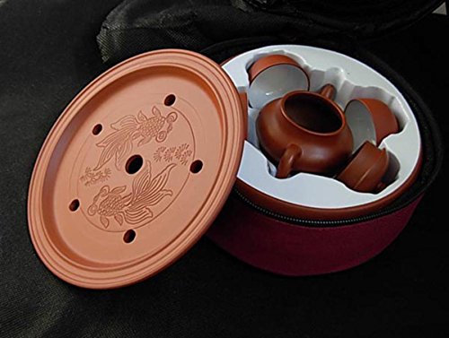 Tetera bolsa de viaje embalaje rojo marrón negro Zisha bandeja de té maceta taza plato tarro barro estilo natural, fácil de transportar
