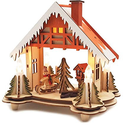 LED Weihnachtshaus Holz Futterkrippe Original Wichtelstube Kollektion Weihnachtsdeko Lichterbogen Schwippbogen