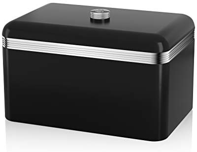 Swan SWKA1010BN Black Retro Bread Bin, Color-Coated Iron