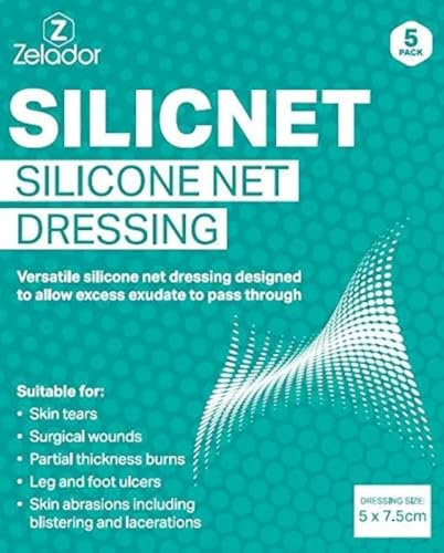 silicnet Silicone Net Dressing 5x7.5cm x 5 Non-Adherent, Flexible, and Breathable Dressing for Delicate Skin – Promotes Healing & Reduces Pain – Ideal for Burns, Ulcers, and Surgical Wounds
