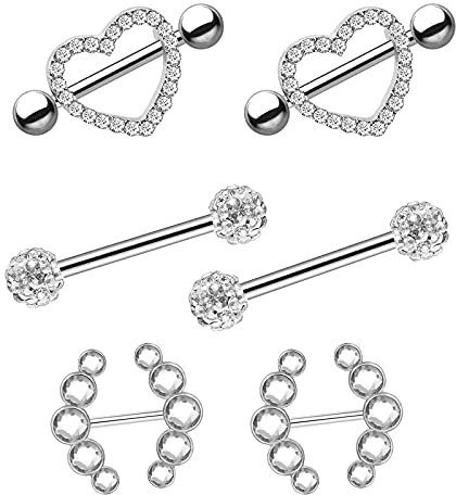 LEEQ 6 Stücke 14 G Nippel Zunge Ring Barbell Nippel Ring Edelstahl Herz Gebogene Form Ringe für Schmuck Piercing, Stahl Farbe