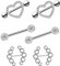 LEEQ 6 Stücke 14 G Nippel Zunge Ring Barbell Nippel Ring Edelstahl Herz Gebogene Form Ringe für Schmuck Piercing, Stahl Farbe