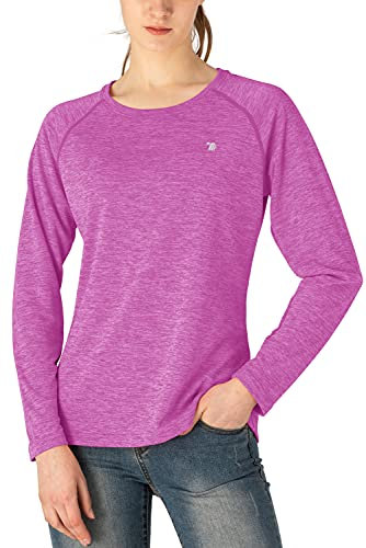 donhobo Women's Long Sleeve Sports Running Tops Shirts,UPF 50+ Sun Protect Breathable Quick-Dry Fitness T-Shirt Tops for Workout Gym Training Yoga Pilates Purple XXL