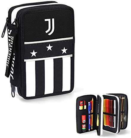 JUVE Juventus Astuccio Seven 3 Zip Completo di Cancelleria - Collezione Scuola 2021/2022-100% Originale - 100% Prodotto Ufficiale