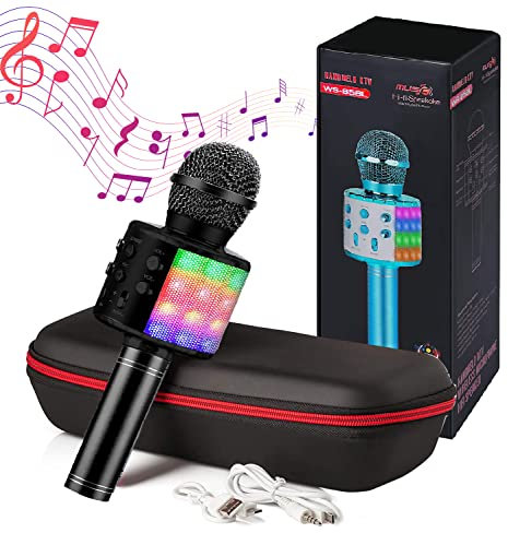 MAGIC SELECT Micrófono Karaoke con Funda de Regalo, Altavoz Bluetooth, Botón Selfie, Grabador de Voz con Tarjeta SD, Efectos de Voz y Eco, para niños y Fiestas, Compatible Android/iOS PC TV
