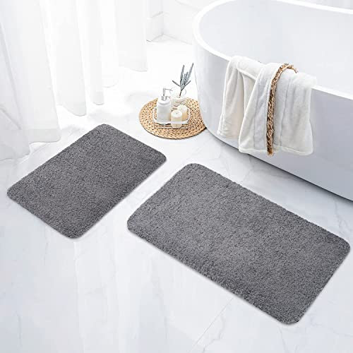 Homaxy Badezimmerteppich Set 2 teilig Badematte rutschfest Waschbar Weiche Hochflor Badteppich Flauschige Mikrofaser Badvorleger Set – 41 x 61 cm + 51 x 76 cm, Grau