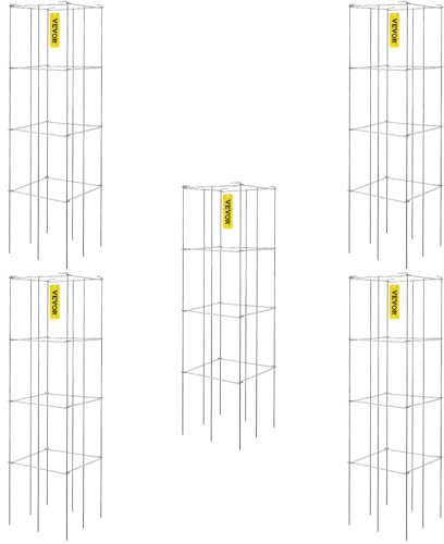 VEVOR Cages à tomates 30x30x117 cm Support pour Plantes de Jardin 5PCS, Cages carrées pour Plantes Robustes, Tours à tomates Acier Enduit de PVC Argent pour légumes grimpants, Plantes, Fleurs, Fruits