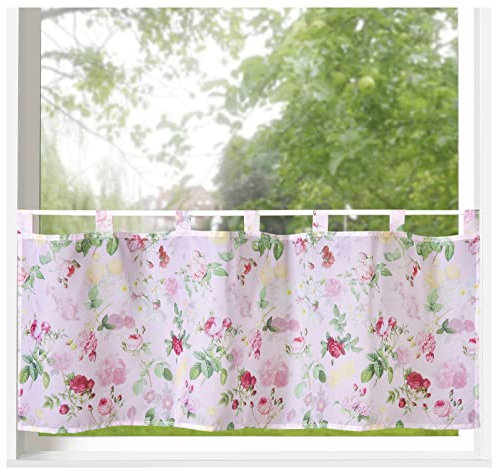heimtexland ® Scheibengardine Blumen Gardine Digitaldruck HxB 45x120 Fensterdekoration Oekotex Bistrogardine Rosen Typ789 Rosen Rosa
