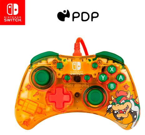 Pdp Rock Candy Filaire Gaming Switch Pro Manette - Official License Nintendo - Oled / Lite Compatible - Compact, durable Travel Manette - Bowser