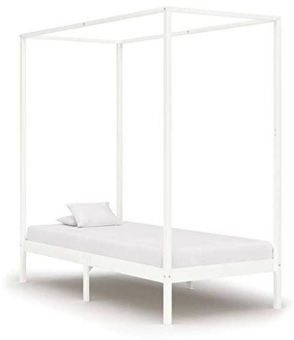INLIFE Himmelbett-Gestell Weiß Massivholz Kiefer 90 x 200 cm