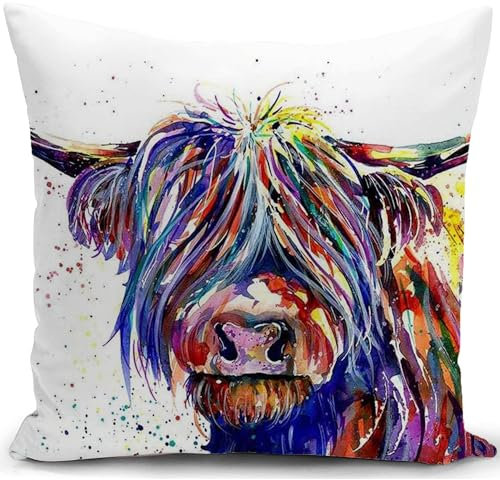 HUASHUZI Kissenbezug 40x40 cm Kuh schottland Geschenke Highland Cow hochlandrind Kissen deko sofakissen kissenbezüge dekokissen couchkissen kissenhülle Sofa Schlafzimmer Wohnzimmer Zimmer zierkissen