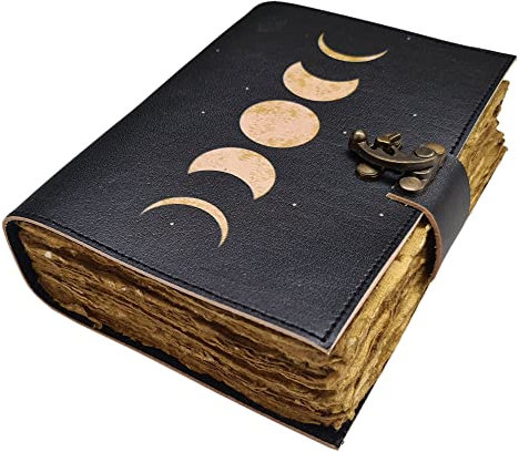 Moon Eclipse Leder-Tagebuch, handgefertigt, Vintage-Papier-Tagebuch, Buch der Schatten, klein, antikes handgefertigtes Ledergebundenes Tagebuch mit altmodischem Büttenrandpapier