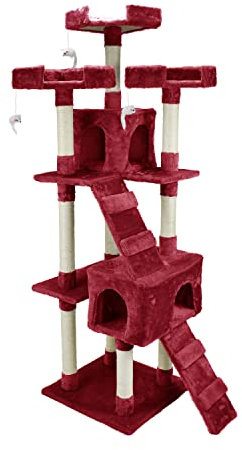 AQPET Tiragraffi Manhattan 170 cm con Cuccia per Gatti Albero Parco Giochi Gioco Tira Graffi per Gatto Rosso