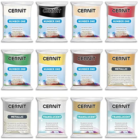 CERNIT CE0900012K03C - Set 12 Blöcke Modelliermasse (Polymer) NUMBER ONE, ofenhärtend sofort gebrauchsfähig, 12x56g, für DIY Schmuck Figuren, Einsteiger Hobbykünstler, Xmas farbig sortiert, 1 Set