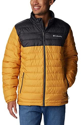 Columbia Powder Lite Chaqueta para hombre, amarillo intenso y negro (Raw Honey/Shark), talla M