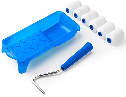 Mini Foam Paint Roller, 2 Inch Small Foam Paint Roller, Mister Rui Foam Paint Roller Set, 2 Inch Roller Cover*6, 2 Inch Roller Frame*1, and 2 Paint Tray*1