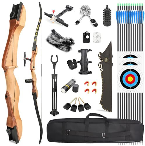 SHARROW Bogenschießen Recurve Bogen und Pfeile Set 66/68/70 Zoll Erwachsene Wettbewerb Bogen 14-40lbs Sportbogen Langbogen für Jugend Erwachsene Outdoor Training Schießen (24lbs/70, Schwarz)