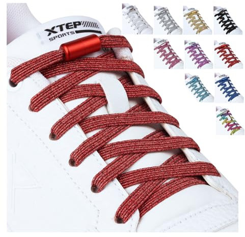 Olukssck 2 Pares Cordones Elasticos Zapatillas Deporte para Niños y Adultos, Cordones Elasticos 6 mm de Ancho Sin Nudos con Hebilla Metal, No es Necesario Atar Cordones de Zapatos, 110cm, Rojo
