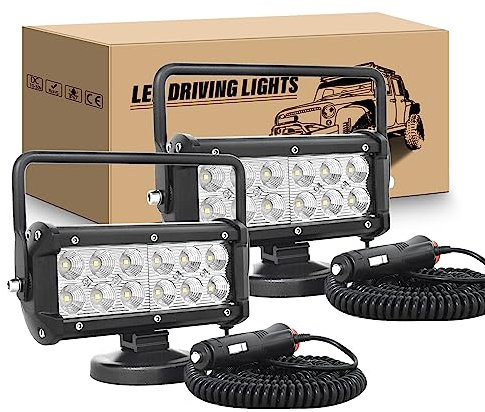 RIGIDON 2Pcs Led arbeitsscheinwerfer mit magnetfuß, 7 Zoll 18cm 36W led flutstrahler auto magnet 12V offroad beleuchtung für SUV ATV Traktor LKW 4x4 Boot,6000K Weiß suchscheinwerfer, arbeitslicht