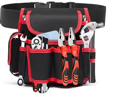 Borsa per elettricisti, Custodia per elettricista, Borsa Porta Attrezzi, Borsa Magazzino Utensili, Cintura Porta Attrezzi Multi Tasche, per Elettricista,Carpentiere,Tecnico Manutenzione.(Rosso)