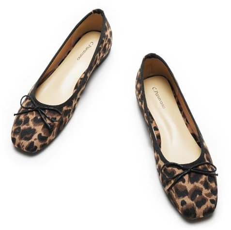 C.Paravano Ballerinas Damen | Ballerina Flach Schuhe mit quadratischer Zehe| Ballerinas Damen elegant und Komfortable | Brautschuhe Flach(Leopardenmuster,37)