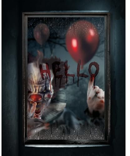 NET TOYS Gruselige Fensterfolie Horror Clown - Bunt 120x80cm - Unheimliche Party-Dekoration Fensterbild Mörder Clown - Fenstersticker für Horror-Party & Halloween