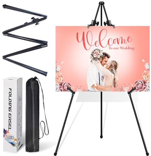 VAIIGO Easel Stand for Wedding Sign - 1Pack Poster Art Metal Balck Easel for Floor Adjustable 168cm Folding Tripod for Display Painting with Portable Bag