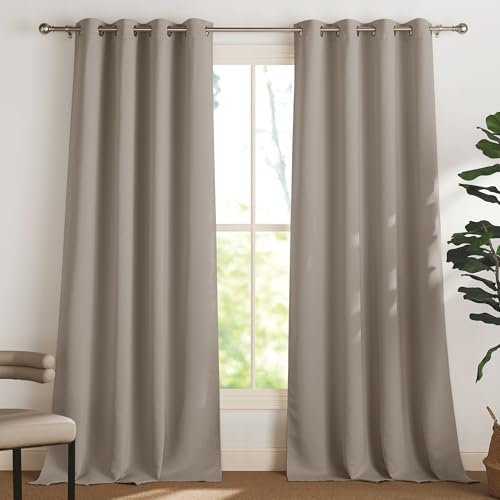 PONY DANCE Thermogardinen Hitzeschutz Ösenvorhang Blickdicht 2er Set Verdunklungsvorhänge Wohnzimmer Extra Lange Gardinen und Vorhänge mit Ösen, H 280 x B 140 cm, Sandfarben