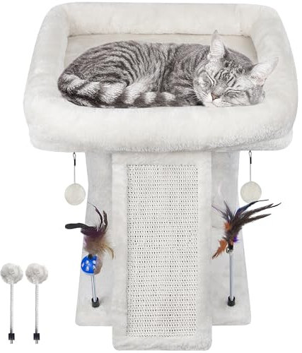 TWDEPART Kratzbaum mit Kratzbaum für Indoor-Katzen, Aktivitätszentrum, Kletterbaum, Katzenmöbel mit hängenden Bällen, Beige