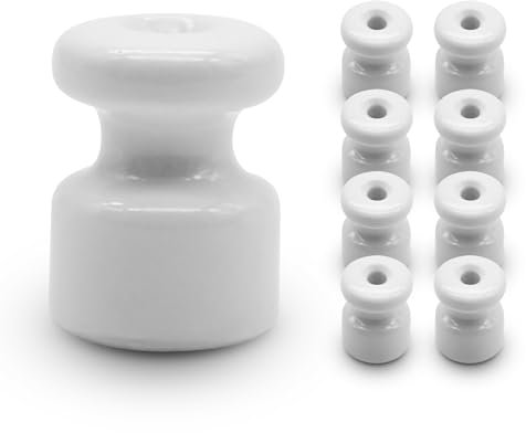 DOJA Barcelona | Isolatori in Ceramica | Bianco | 8 Pezzi | 18x23mm | Isolante Fibra Ceramica | Isolanti Ceramica Resistenza Eccellente | Isolante Porcellana Elettricità, Cavo Intrecciato, Elettrico
