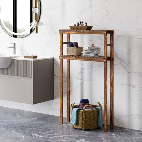 [en.casa] Waschmaschinenregal Kinnula hohes Badregal über Waschmaschine oder Trockner Turmregal Toilettenregal aus Holz freistehend 120x70x20cm Dunkler Holzton