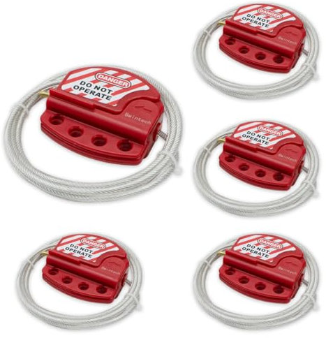 Bwintech 5 Pcs Câble d'acier de consignation ajustable rouge pour les applications de consignation, fonctionne avec des cadenas de sécurité