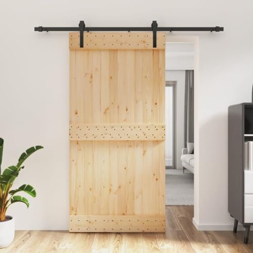 BLASE Porta Scorrevole con Set Hardware, Porta Scorrevole Esterno e Interno, Porta del Granaio, Porta Scorrevole in Legno, per Letto, Cucina, Fienile, Garage, Nero 100x210cm Tipo 1