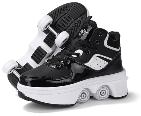 Rollschuhe für Mann Unisex, 2-in-1 Mehrzweckschuhe, Einstellbare Quad Rollschuhe Deformation Schuhe für Unisex Anfänger