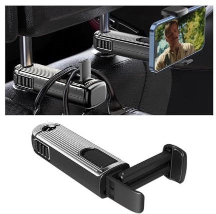 CGEAMDY Autositz Haken, Universal Auto Kopfstütze Haken, Autositz Lagerung Haken Mit Telefon Halter, Tragbare Auto Kopfstützenhaken, Für Autositz, Geldbörse(Silber)