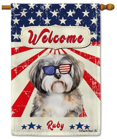 Ganshan Bi Amerikanische Flagge mit Havaneser-Hausflagge, Aquarell-Hund, 4. Juli, patriotische Willkommensflagge für den Außenbereich, 71,1 x 101,6 cm, doppelseitig