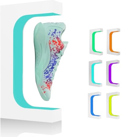 Magnetischer, schwebender Schuhständer, schwebender und drehender Sneaker-Schuhregal mit Fernbedienung, 16 farbwechselnde LED-Lichter für Schaufenster/Spielzimmer/Heimdekor/Geschenk (weiß)