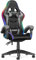 bigzzia RGB Gaming Chair with LED Lights and Ergonomic Computer Chair Reclining PU Leather High Back Video Game Chair with Headrest Adjustable Lumbar Support Linkage Armrest for Adults (Black/Grey)