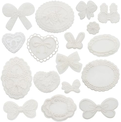 JMZLLRX 18 Stück Spitze Applikationen Patches Herz Schleife Blume Spitze Patch Sticker für Kleidung Blumen Applikation Stickpatches Organza Lace Appliques für Brautkleider Nähen DIY Handwerk