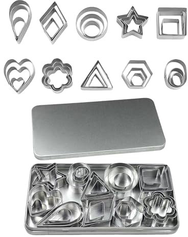 Cookie Cutters, 30 Pcs Round Heart Star Flowers Small Cookie Cutter Stainless Steel Geometric Mini Biscuits Cutters Molds Baking Tools for Biscuit Pastry Sandwich Cake (Silver 30pcs)