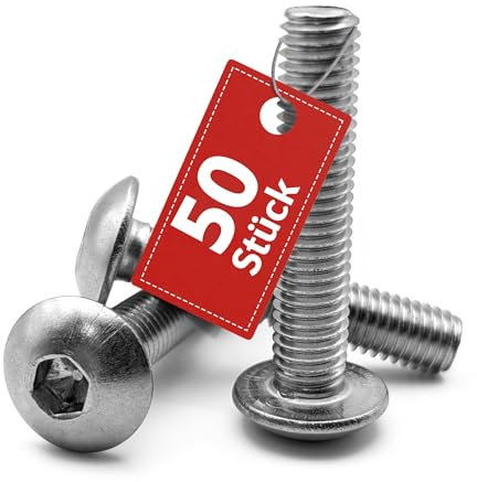 Qualinos 50x hochwertige Zaunschrauben zur Doppelstabmattenzaun Befestigung, M8 x 40mm 5,5mm 6-Kant aus V2A Edelstahl. Die Zaunbauschraube als Stabmattenzaun Zubehör für Gabionen und Stabmattenzaun