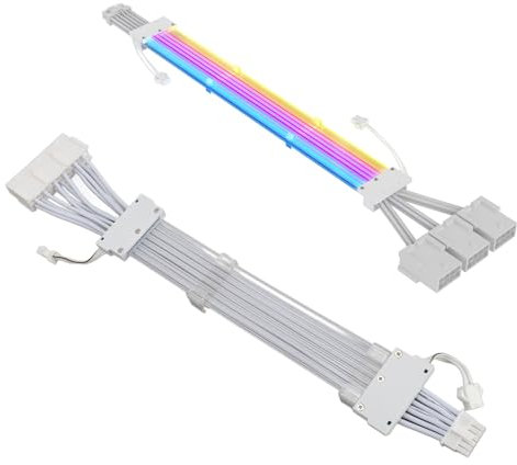 GOWENIC AGRB PCIe 5.0-Verlängerungskabel, 16-Pin-Stecker auf 3x8-Buchse mit Ärmeln, Netzteilkabel mit Mehreren Farbmodi für RTX 3090 Ti, RTX 4080, RTX 4090 mit AGRB-Beleuchtung