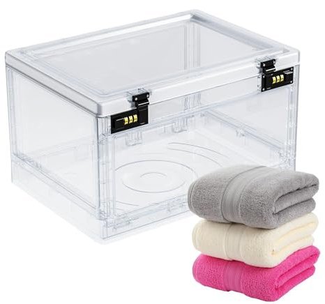 WJnflQN Clear Locking Box - Refrigerator Lockable Boxes | Stackable High Capacity Clear Compact Medicine Lock Box For Fridge Food Snacks Phone Tablet Jail Home Safety