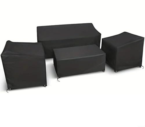 URPIZY 4 Stück Gartenmöbel-Abdeckung, Outdoor-Gartenmöbel-Set, wasserdicht, 420D robuste Terrassenmöbel-Abdeckungen für draußen, winddicht für Stuhl und Tisch, Rattan-Sofa (schwarz 200D)